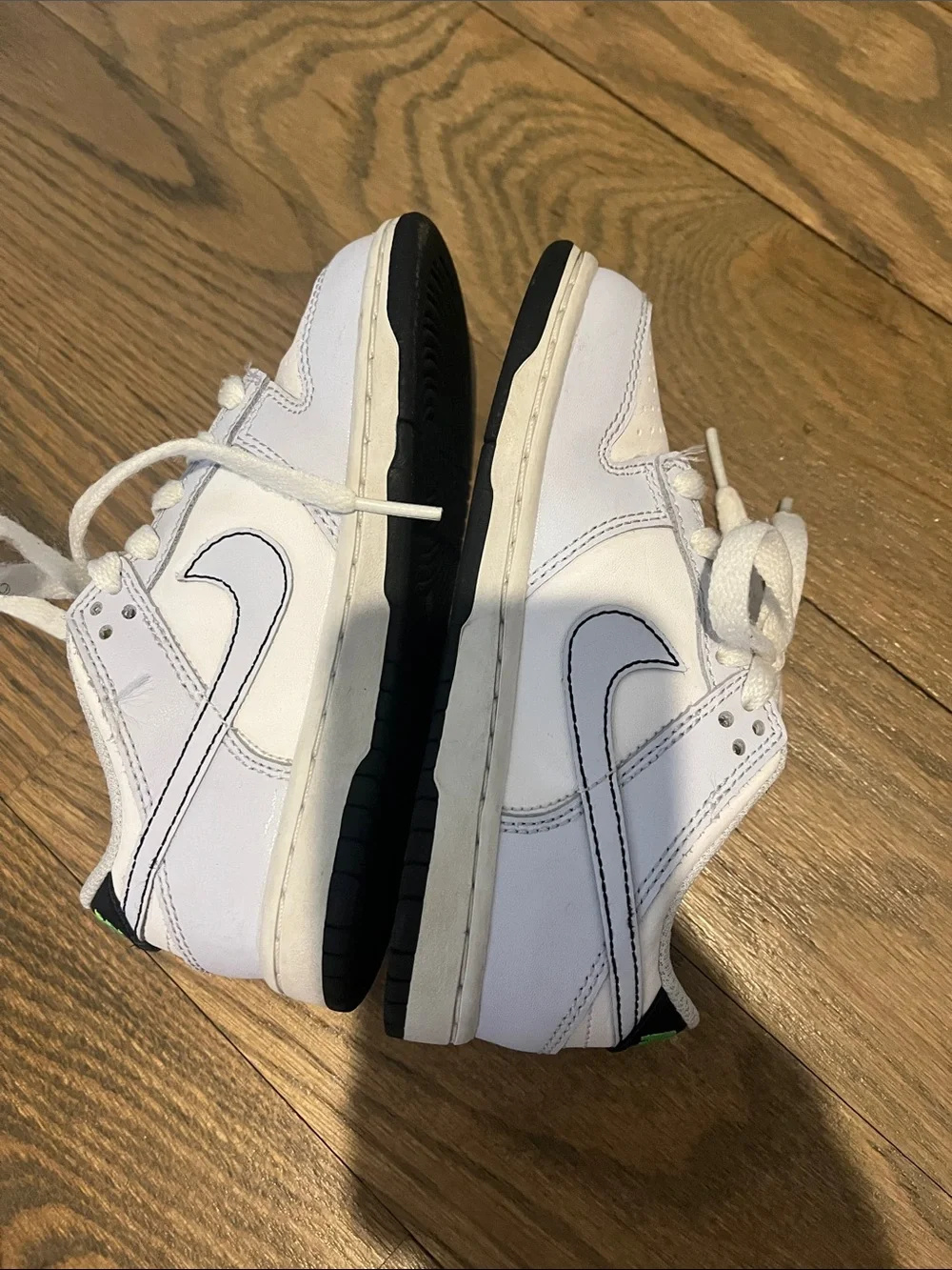 Nike Kids Dunks White Low-Top Sneakers with Neon Green Logo
